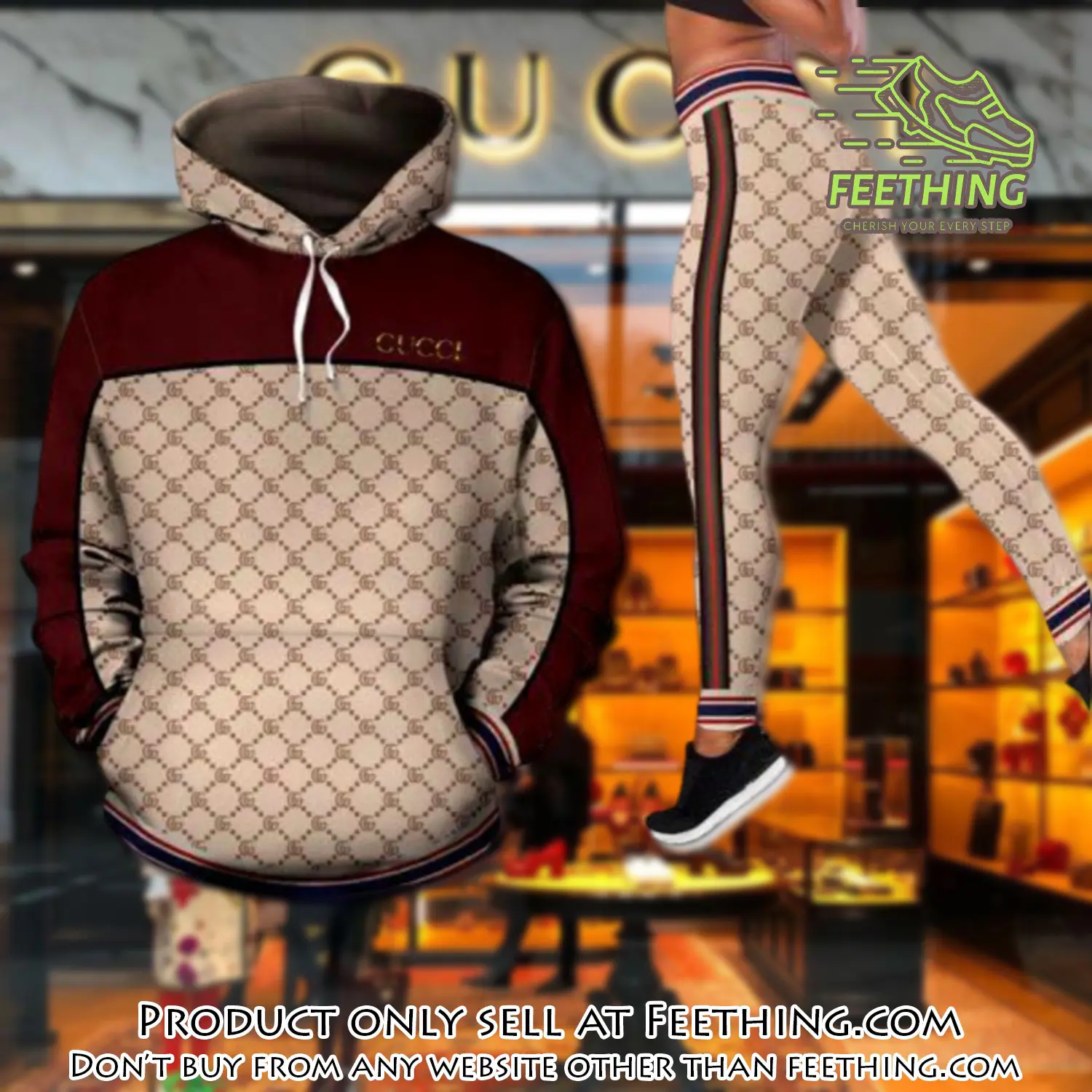 Gucci red hoodie legging set luxury for women ft4256970